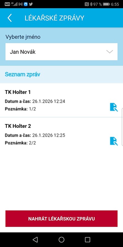 Ukázka aplikace Zdraví v mobilu – Lékařské zprávy