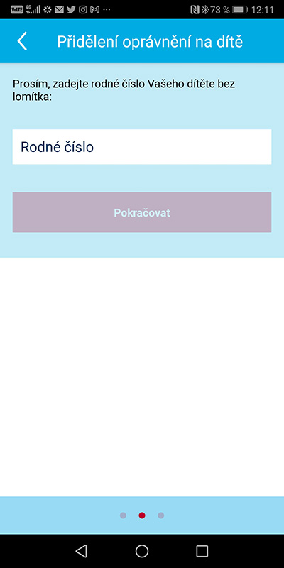 Ukázka aplikace Zdraví v mobilu – Přidělení oprávnění na dítě