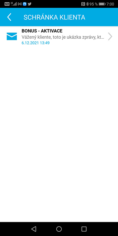 Ukázka aplikace Zdraví v mobilu – Schránka klienta